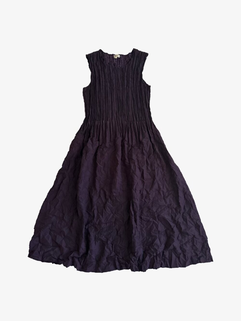 Dark Purple Avant Garde Textured Crinkle Sleeveless Pocket Dress by Alquema